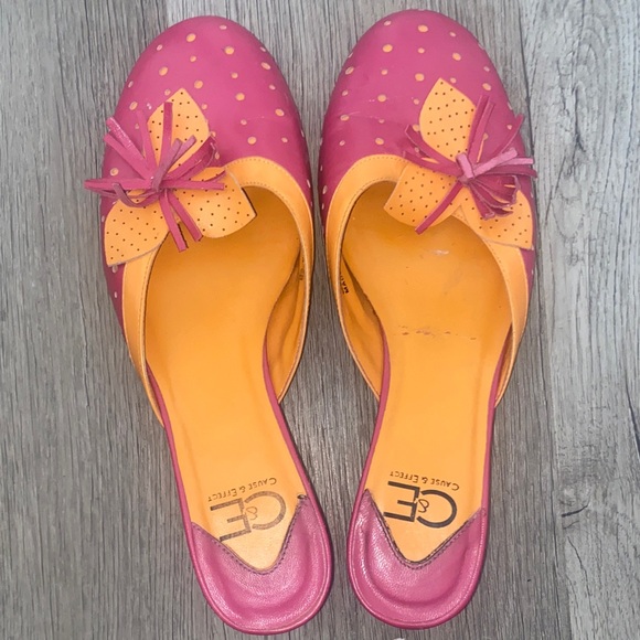 Cause & Effect Shoes - Pink & Orange Bow Accent Women’s Kitten Heels - Playful & Comfy